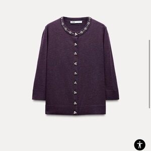 Zara jewel beaded knit purple cardigan wool blend
